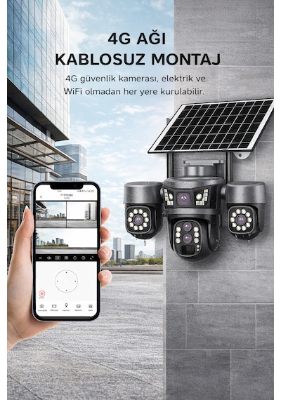 3 Motorize Kameralı 10x Optik Zoom Güneş Enerjili 4g Sım Kartlı Güvenlik Kamerası
