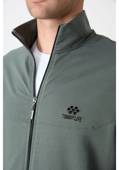 Tommy Life Haki Dik Yaka Fermuarlı Rahat Form Klasik Paça Erkek Eşofman Takım - 85072 Haki