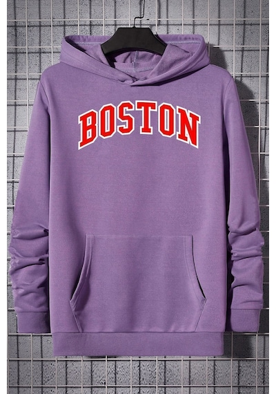 Uyguntarz Unisex Boston Baskılı Sweatshirt Lila