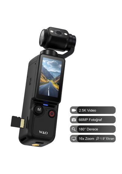 Taşınabilir Vlogging Kamerası, 2.5k Video, 66mp Fotoğraf, 180 Döndürülebilir Lens, 16x Zoom, 1.9 İnç Ekran