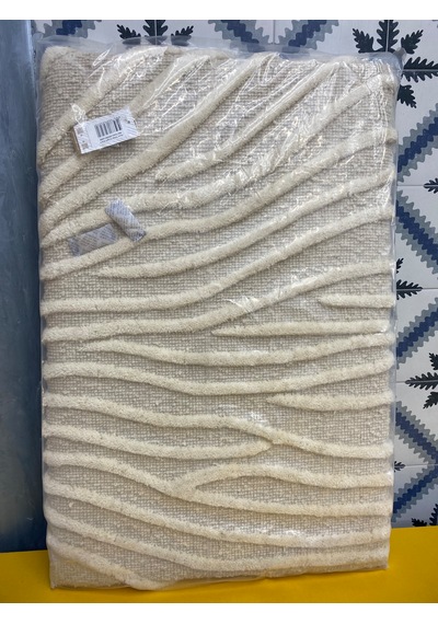 Pure Yatay Çizgili Krem Bej Tablo Halı