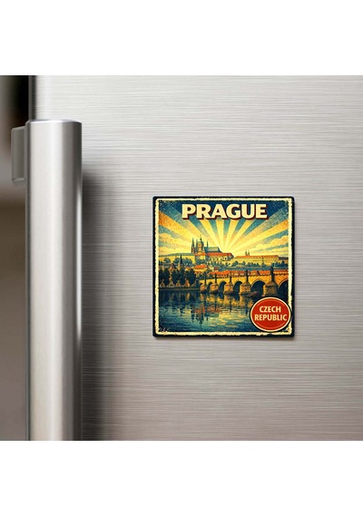 Vintage Prag Şehri Temalı Buzdolap Magneti 9x9 Cm