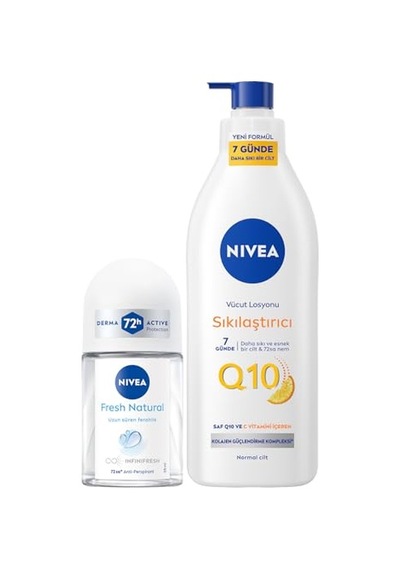 Tr Q10 Sıkılaştırıcı Nemlendirici Vücut Losyonu400ml Ve Kadın Mini Roll-on Deodorant Fresh Natural 25ml