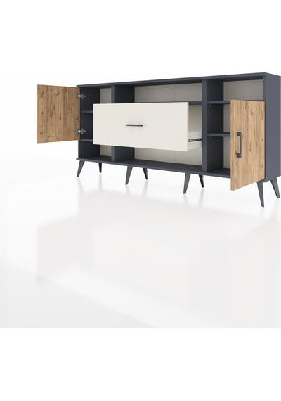 Arges Konsol 5 Raflı Tek Çekmeceli 2 Kapaklı 176x30x83 Antrasit-çam/aytaşı Çam/aytaşı Arges Konsol 5 Raflı Tek Çekmeceli 2 Kapaklı 176x30x83 Antrasit-çam/aytaşı Çam/aytaşı