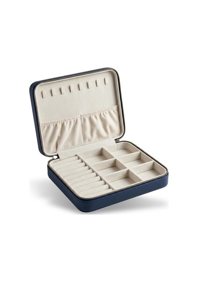 Takı Kutusu Düzenleyici Seyahat Çantası Kolye Yüzük Küpe Organizer Deri Lacivert 22cmx17cm