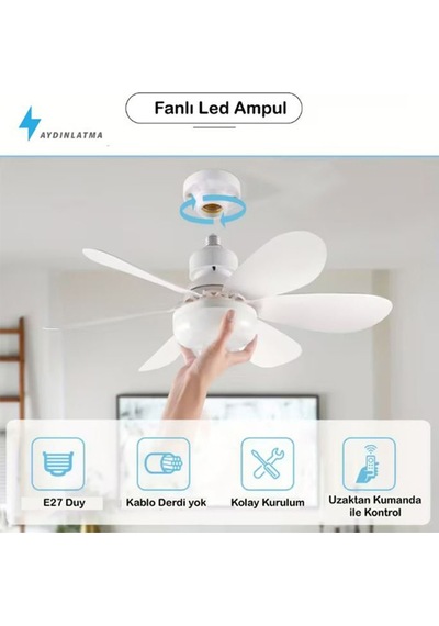 Uzaktan Kumandalı Işıklı Tavan Vantilatörü 30w Ledli Ve 3 Kademeli Akıllı Fan Sessiz Vantilatör