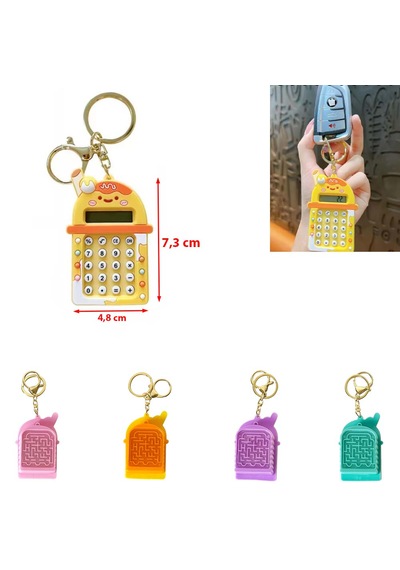 Mini 8 Haneli Hesap Makineli Labirent Oyunlu Karikatür Anahtarlık 1 Adet Ebat:7,3 Cm X 4,8 Cm Pembe