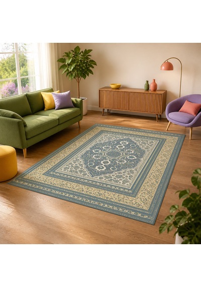 Kartela Halı Vina Halı Jüt Taban Dokuma Halı Mavi - 60 X 90 Cm