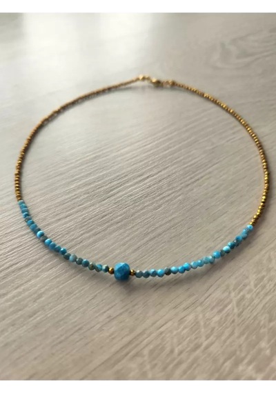 Doğaltaş Apatit Ve Hematit Taşı Minimal Kolye 3 Mm Mavi