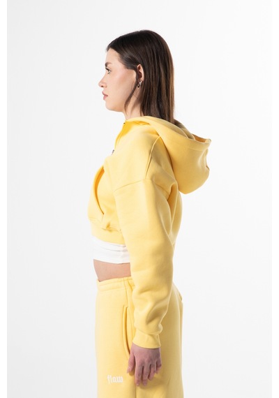 Flaw Nakışlı Zip Crop-28836 Sarı