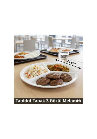 3 Gözlü Melamin Tabldot Tabak - Kalın Malzeme, Okul Ve Anaokulu İçin Uygun 24 Cm Beyaz