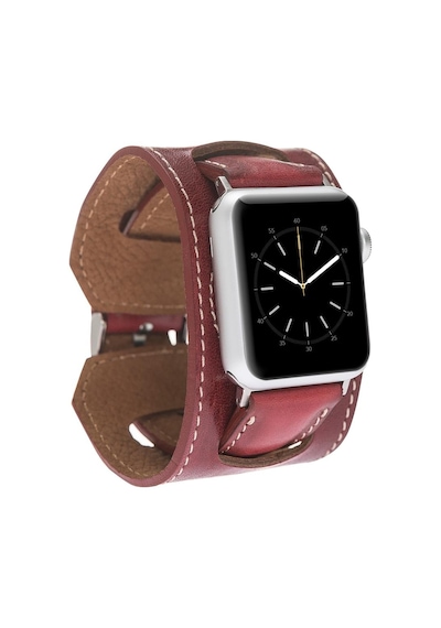 Bouletta Apple Uyumlu  Watch Deri Kordon 42-44-45 MM Cuff Kırmızı