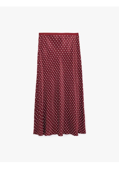 Koton Balık Form Puantiyeli Saten Midi Etek Bordo Desenli 6sak70051pw Bordo Desenli