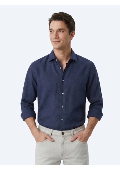 Kip İndigo Regular Fit Uzun Dokuma Casual Pamuk Karışımlı Gömlek