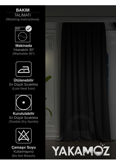 Yüksek Kalite Siyah Karartma Blackout Fon Perde Ekstrafor Büzgülü Tek Kanat Dark Touch Serisi Siyah