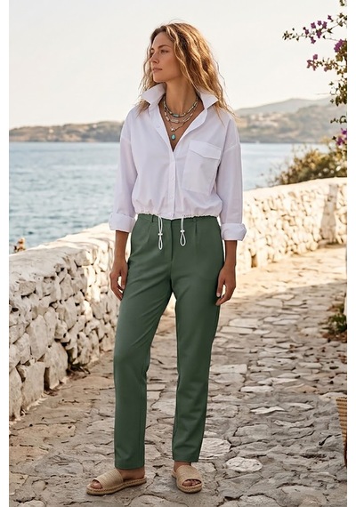Goffra Kadın Flexon Ultra Esnek Relaxed Beli Lastikli Jogger Pantolon Haki W702-r0433-04