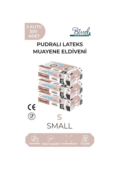 Lateks Pudralı Muayene Eldiveni S-3 Paket 100'lü