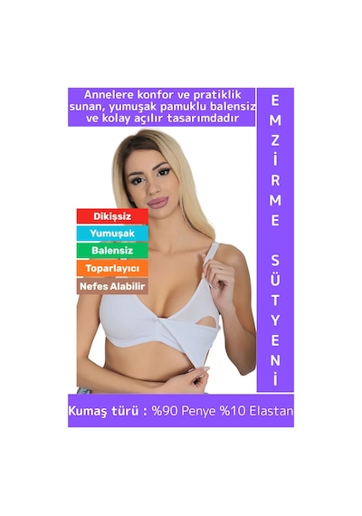 Wintoup Toparlayıcı Rahat Tam Kalıp Dikişsiz Balensiz Nefes Alabilir Yumuşak Pamuklu Penye Emzirme Sütyeni Beyaz