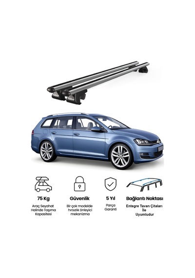 Venüs Volkswagen Golf 7 2012 Ve Sonrası Uyumlu Gri Ara Atkı Port Bagaj Tavan Barı