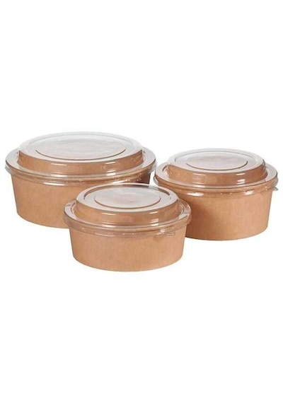 Şeylişeyler - Kraft Salata Kabı 1100 Gr / 1100 Cc 100 Adet - Şeffaf Kapaklı Sızdırmaz Paket Servis Kasesi Kapak Dahil Set