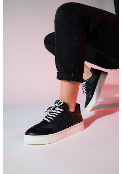 Luvishoes Sande Siyah Denim Detaylı Kadın Spor Sneakers Siyah
