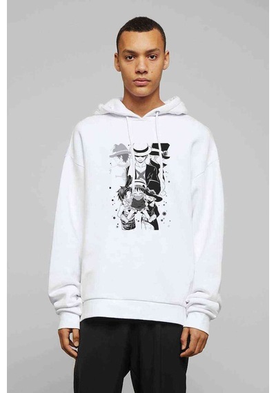 Anime One Piece Baskılı Beyaz Erkek Örme Kapşonlu Sweatshirt (534792383)