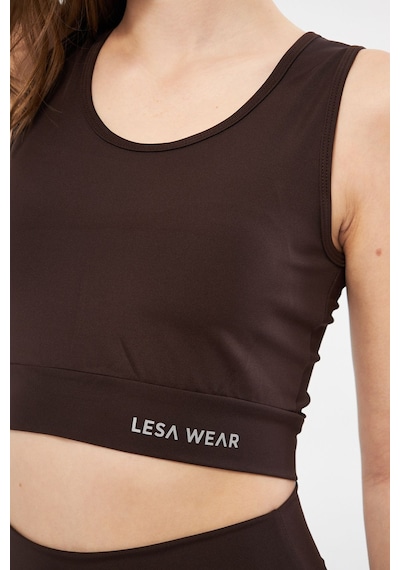 Lesa Wear Halter Yaka Spor Sütyeni Crop Top Kahverengi
