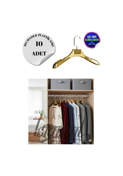 Ceket Askısı 38 Cm Gold Plastik Bluz Elbise Kıyafet Askısı Ev Tipi 10 Adet Diğer