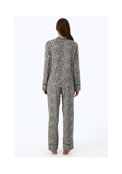 Penti Ekru Noir Garden Leopar Desenli Uzun Kollu Gömlek Pantolon Pijama Takımı Ecru