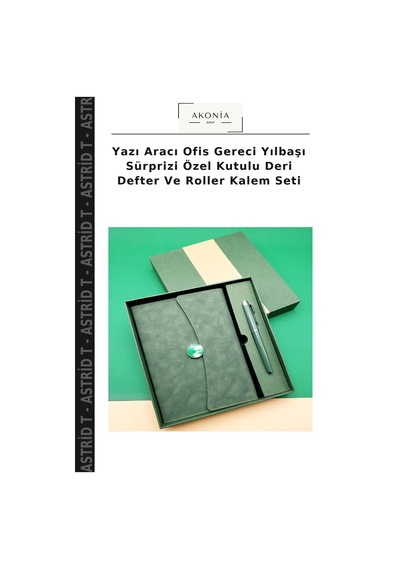 Yazı Aracı Ofis Gereci Yılbaşı Sürprizi Özel Kutulu Deri Defter Ve Roller Kalem Seti Çok Renkli