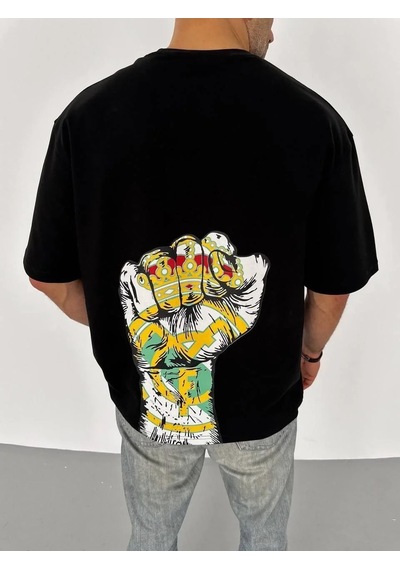 Erkek Tişört Bisiklet Yaka Baskılı Regular Fit T-shirt - Siyah