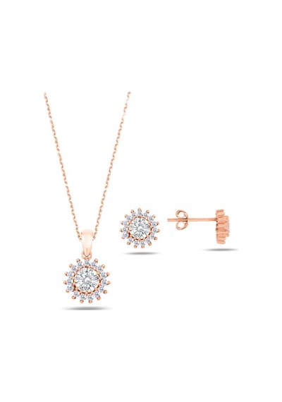 Brezza Lusso Jewelry Rose Gold Zirkon Taşlı Kadın Kolye Küpe Seti (328362485)