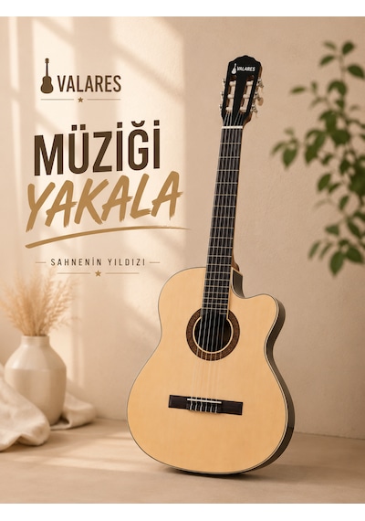 Valares Vc20cn Kesik Kasa Klasik Gitar Natürel 38 İnç 4/4 Yetişkin Üst Segment Çanta Capo Askı Pena Tuner