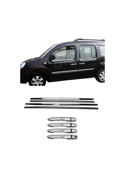Renault Kangoo 2008+ Araca Özel Krom Kapı Kol + Krom Cam Çıtası Paslanmaz Çelik