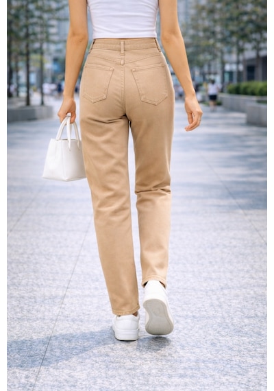 Cedy Denim Kadın Yüksek Bel Soho Boyfriend Jean C599 Camel
