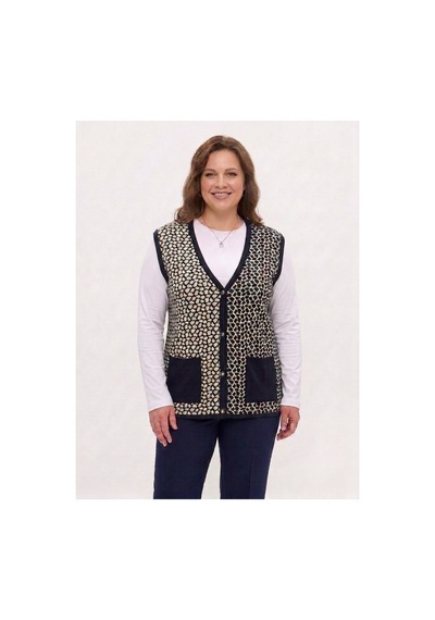 Onno Style Women Çelik Örgü Klasik Leopar Desen Triko Yelek Lacivert