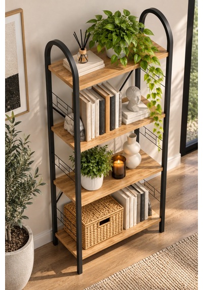 Sulorahome Metal İskeletli 4 Raflı Kitaplık Kahverengi 150 Cm Antrasit - Atlantik Çam Sulorahome Metal İskeletli 4 Raflı Kitaplık Kahverengi 150 Cm Antrasit - Atlantik Çam