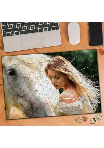 Beyaz At Ve Beyaz Elbiseli Güzel Kız 240 Parça Puzzle Yapboz-3567097