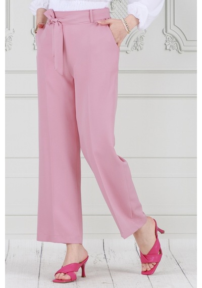 Sevitli Beli Bağlamalı Bol Paça Pantolon-pembe-3671-pembe Pembe