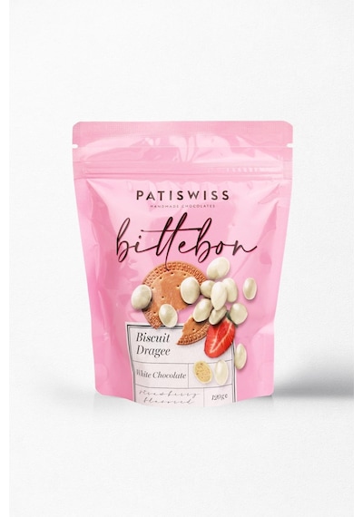 Patiswiss Bittebon Çilek Aromalı Beyaz Çikolatalı Bisküvi Draje 120 G