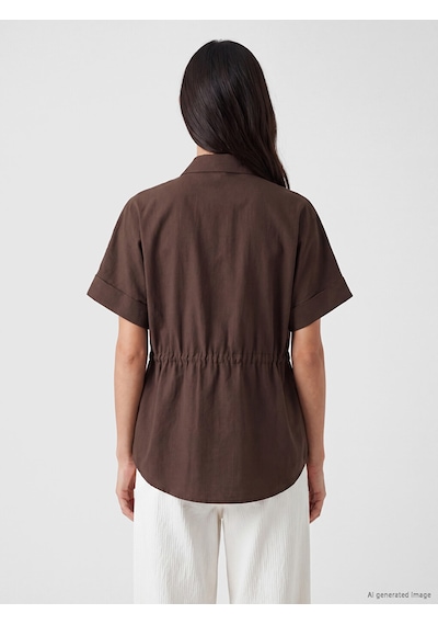 Lcw Everyday Kahverengi Bağcıklı Oversize Kadın Gömlek