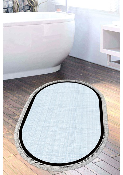 Kaymaz Taban Djt Banyo Mutfak Salon Halı Trend Saçaklı Oval Dokuma Desen E5007 Açık Mavi