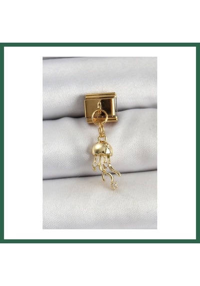 Vıntessy 316l Çelik Sallantılı Zirkon Taşlı Deniz Anası Model Gold Renk Nomination Charm Bzs01