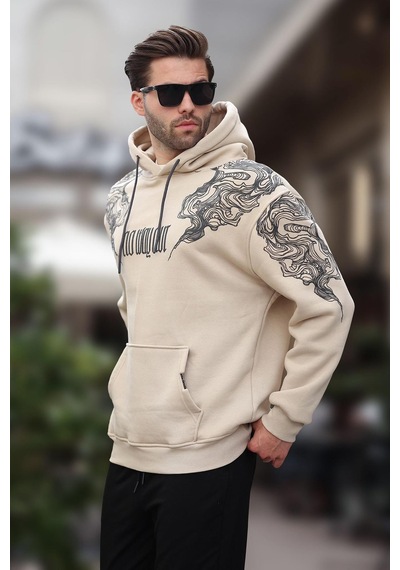 Madmext Bej Kapüşonlu Cep Detaylı Baskılı Erkek Sweatshirt 7052-bej Bej Madmext Bej Kapüşonlu Cep Detaylı Baskılı Erkek Sweatshirt 7052-bej Bej