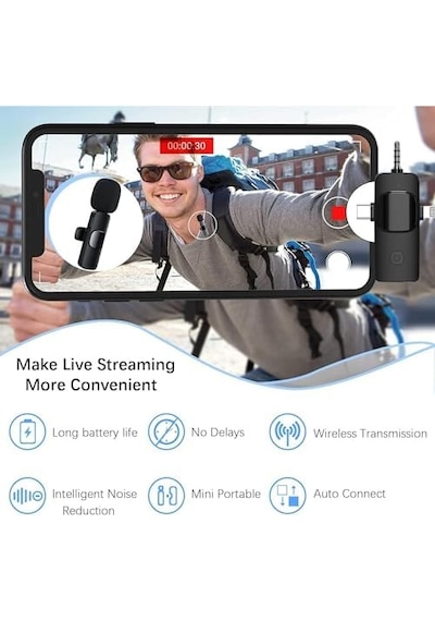 Kablosuz İkili Yaka Mikrofonu İphone İle Uyumlu 3.5mm Aux İphone Type-c Pc Tablet Video Kayıt Röportaj Canlı Yayın Vlog Kablosuz Mikrofon Usb C Ve Amfi Ve Bilgisayar Uyumlu Zr564