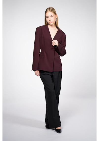 Kadın Bordo Yakasız Blazer Bordo