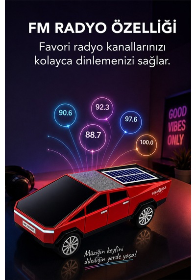 Ws-699 Cybertruck Model Bluetooth Hoparlör Tws Stereo Güneş Enerjili Şarj Usb / Tf Kart / Aux / Fm Radyo