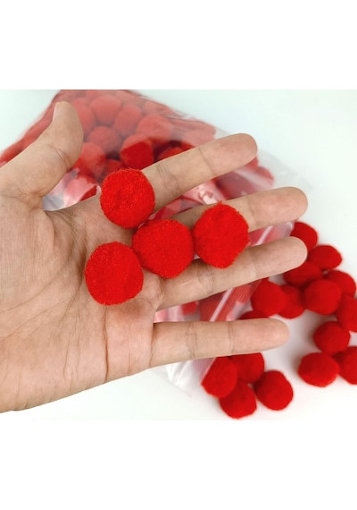 100'lü 2 Cm Kırmızı Pompom Yumuşak Ponpon Peluş