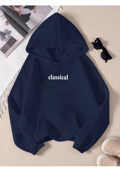 Uyguntarz Unisex Classical Baskılı Oversize Sweatshirt Lacivert