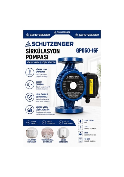 Gpd50-16 Flanşlı Sirkülasyon Pompası Dn50 Merkezi Isıtma Devir Daim Pompa Yüksek Basınç 250mm 3 Inç Giriş Bakır Sargı